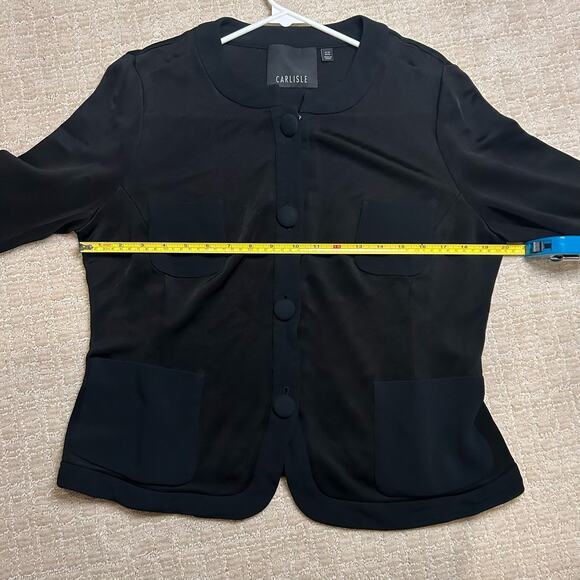 CARLISLE Black Sweater Blazer Button Front Pockets Chic Retro Glam US 14 Career - Picture 7 of 11